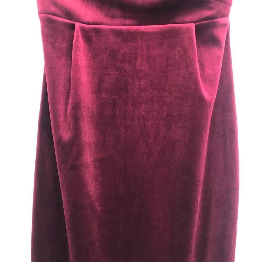 Express Wine Red Strapless Sweetheart Velour Holiday Pencil Dress - Picture 7 of 16